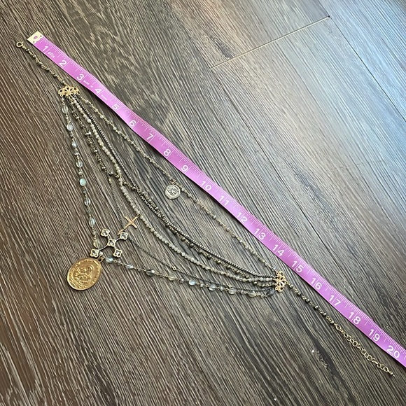 Sold💎cross chain layered necklace labradorite gold silver gunmetal coin pendent - Picture 10 of 15